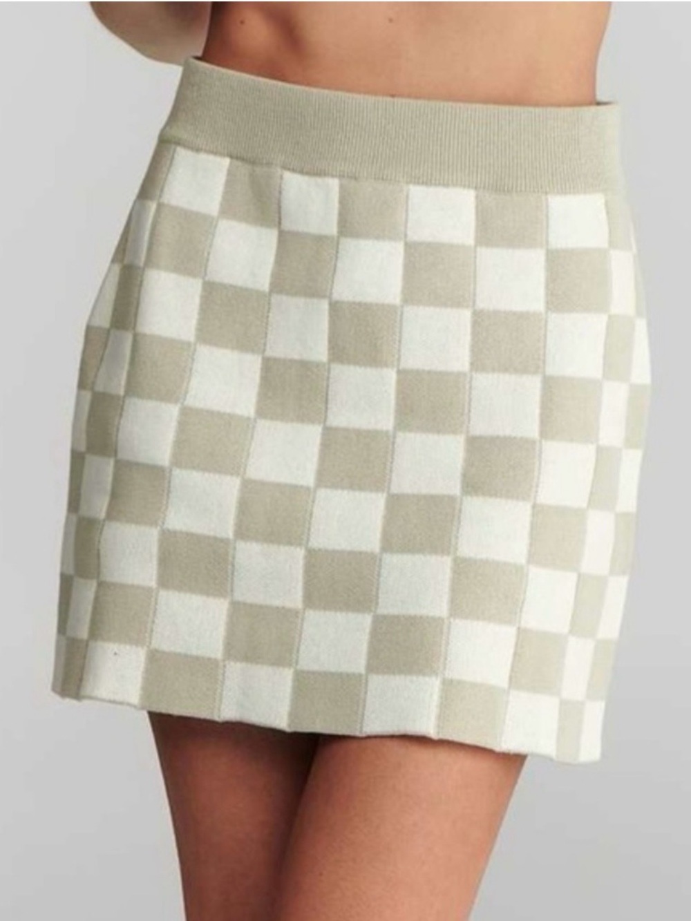 Charlie Holiday Checkerboard Knit Mini Skirt - Cream NWT